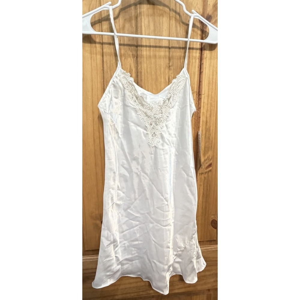 NWT Go Softly Vintage White Satin Lace Chemise Slip Nightgown Small Bridal